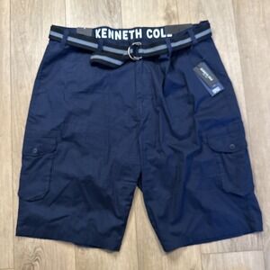 NEW Kenneth Cole Men's Big & Tall Navy Blue Mobility Cargo Short 46 Tech Belt
